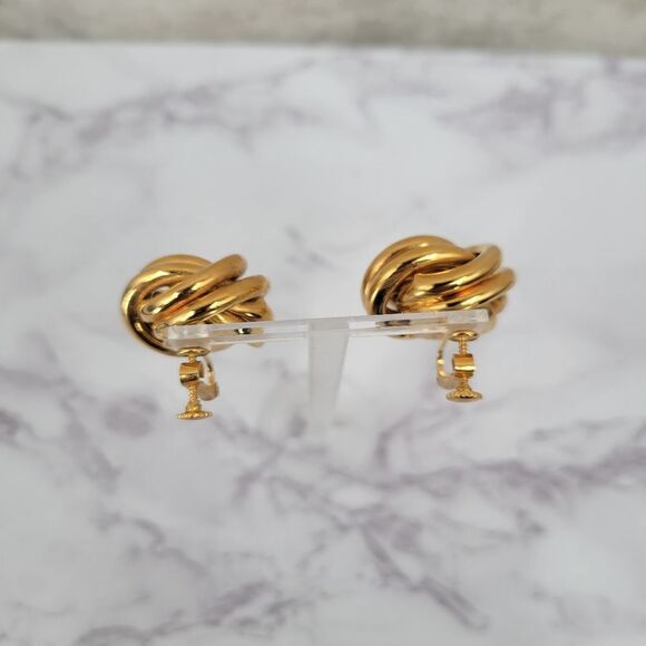 Gold Toned Love Twist Knot Vintage Screw Back Clip On Earrings - Picture 3 of 7